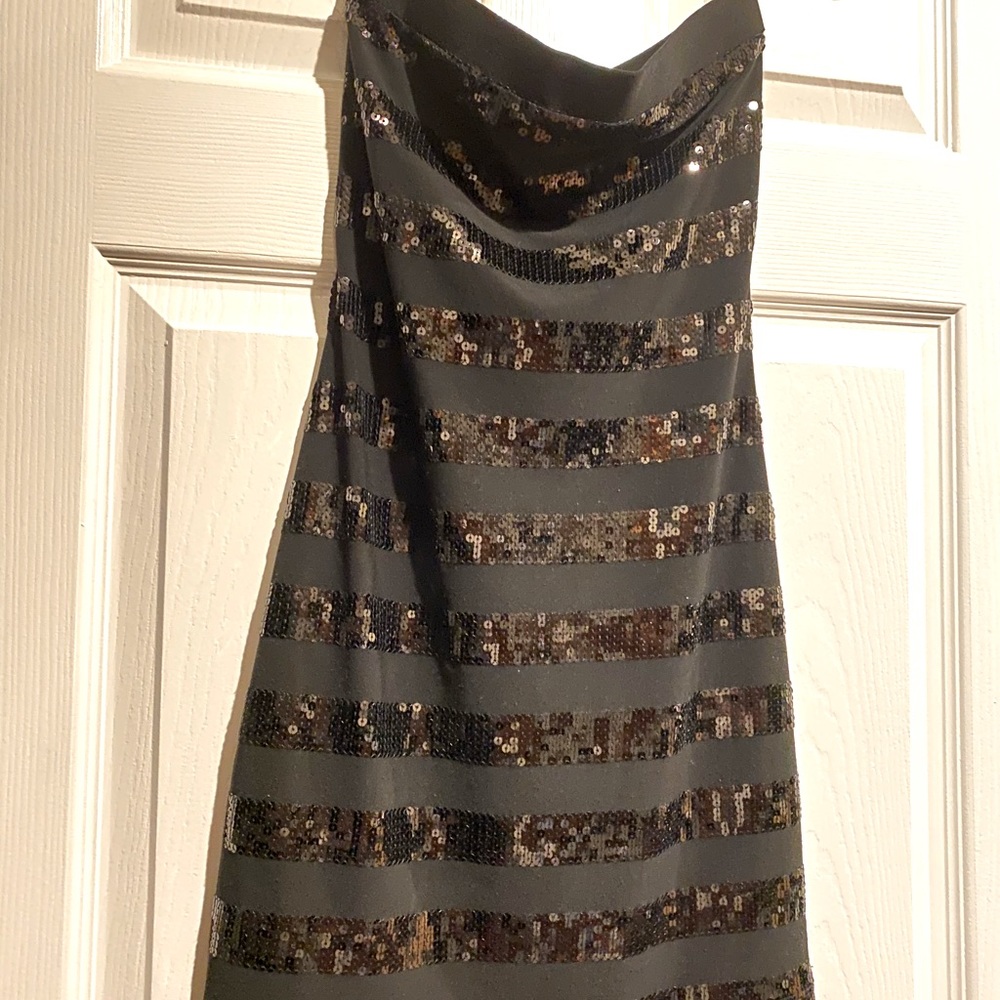 Black strapless sequin dress